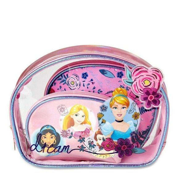 🆕NWT Disney Princess Girls' Pink Clear Pouch 3-Piece Set - Picture 1 of 4